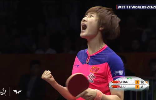 Ding Ning winning WTTC 2015 after injuring her ankle in the last set Credit: World Table Tennis